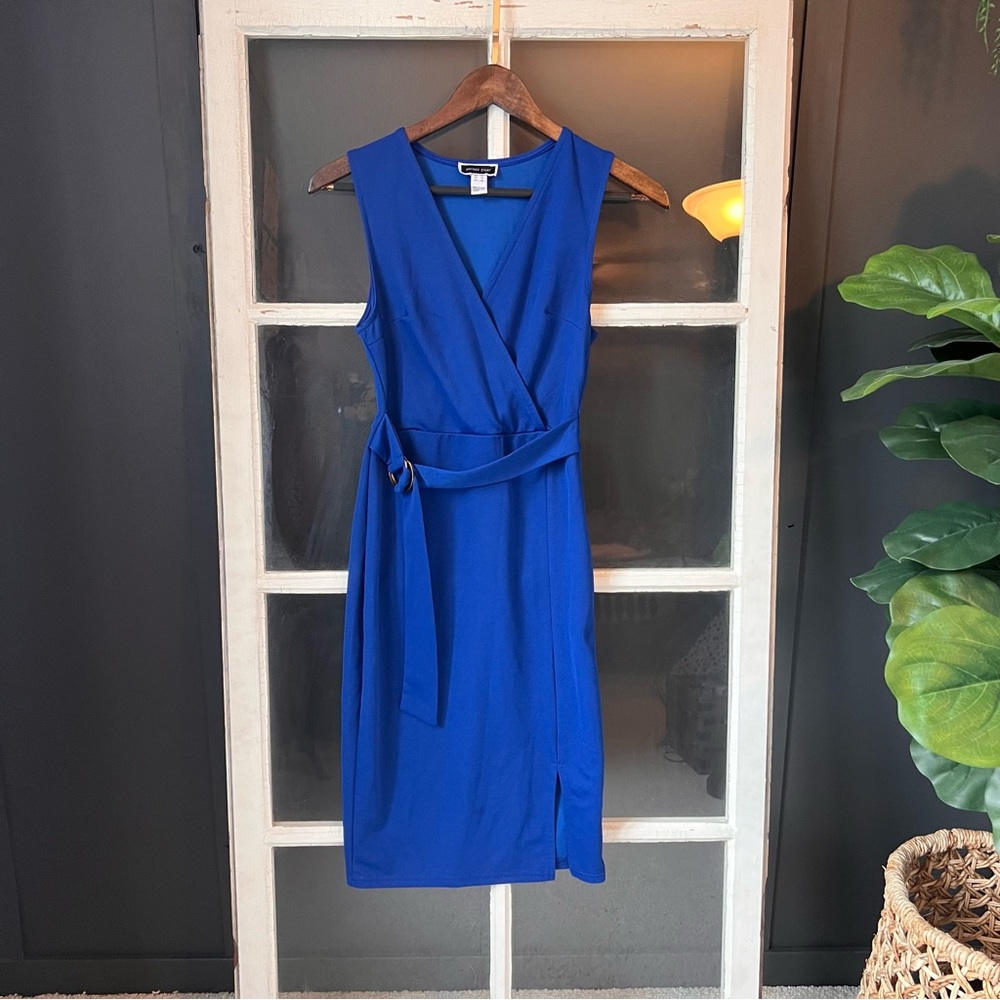 Another Story electric blue dress with gold belt, size XS